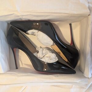 Christian Louboutin Black Patent Leather Pointed Toe Pumps with Red Sole